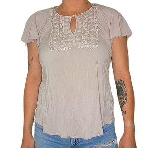 Kische Cap Sleeve Modal Embroidered Blouse Grey Size Small